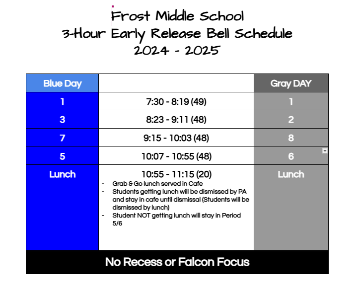 3 Hour Early Release Schedule 