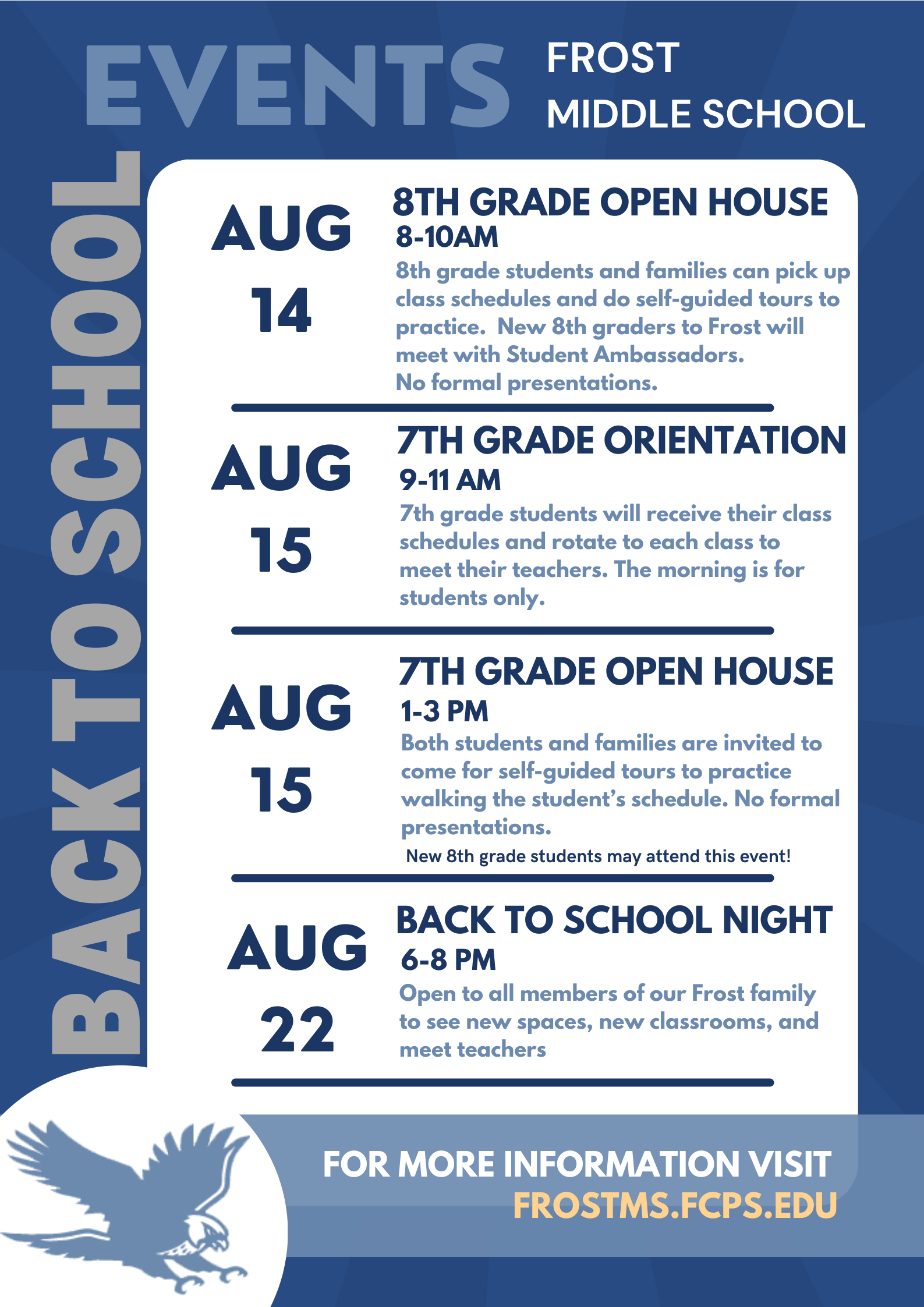 Back to School Events at Frost MS