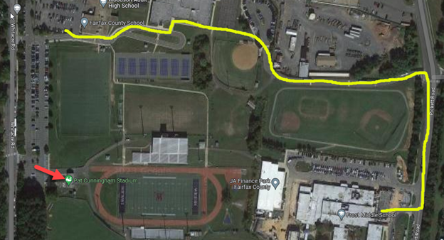 Walking path showing the route from Woodson HS to Frost MS