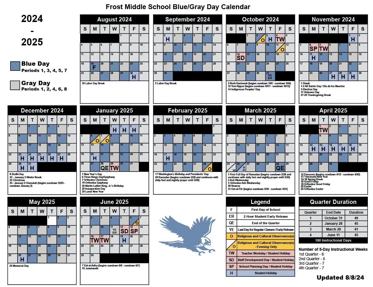 frost middle school blue/gray day calendar